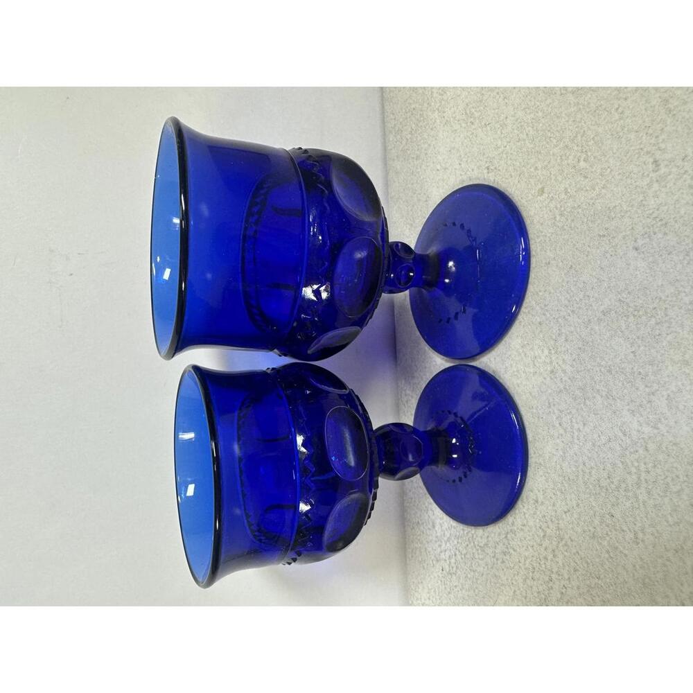 VTG Cobalt Blue Goblets Pair Art Glass Pedestal Cups MCM Barware